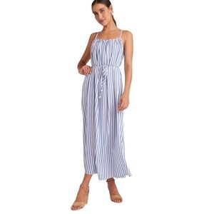Bella Dahl Bahia Stripe Belted Cami Maxi Dress Tie Waist Blue White L NWT